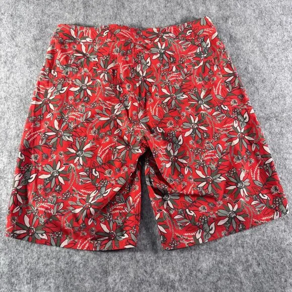 Stio Board Shorts Mens 33x10 Red Aloha Floral Drawstring Swim Trunks Ocean - Picture 7 of 12